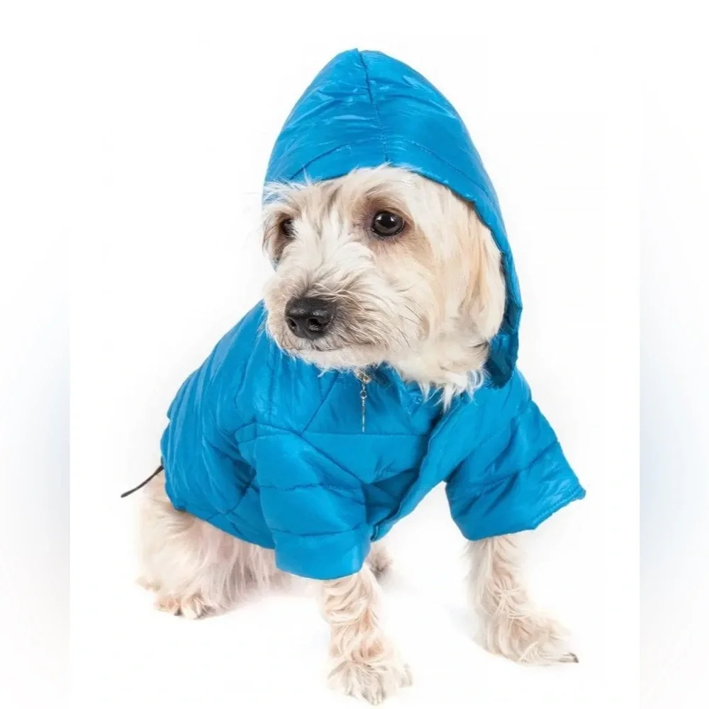 PET LIFE ADJUSTABLE BLUE SPORTY AVALANCHE DOG COAT WITH POP OUT ZIPPERED HOOD XL